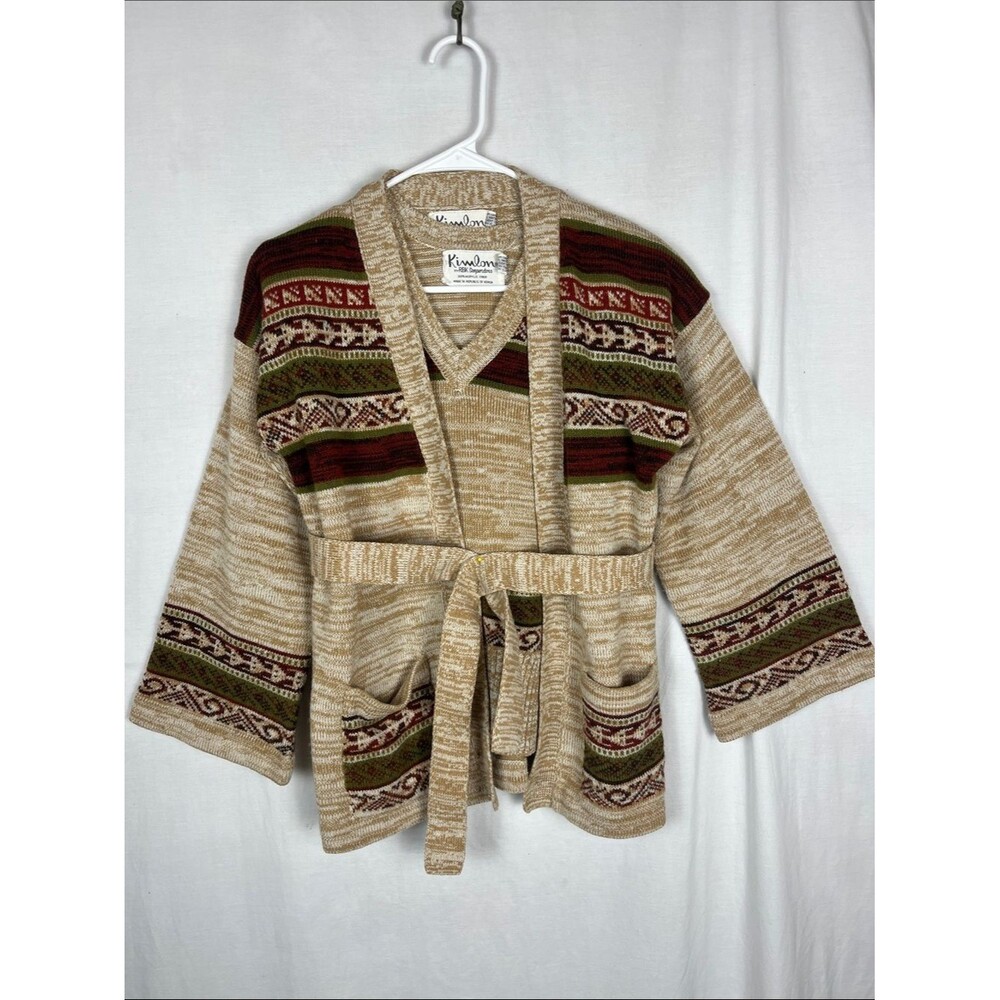 Kimlon Vintage 1970s Brown Western Aztec Knit Tank Top & Cardigan with Belt